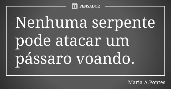 Nenhuma serpente pode atacar um pássaro voando.... Frase de Maria A.Pontes.