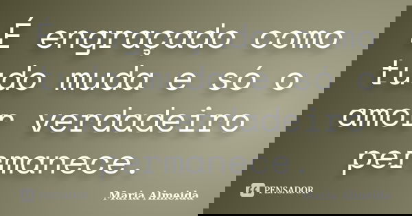 É engraçado como tudo muda e só o amor verdadeiro permanece.... Frase de Maria Almeida.