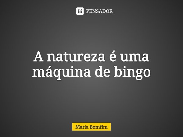 ⁠A natureza é uma máquina de bingo... Frase de Maria Bomfim.