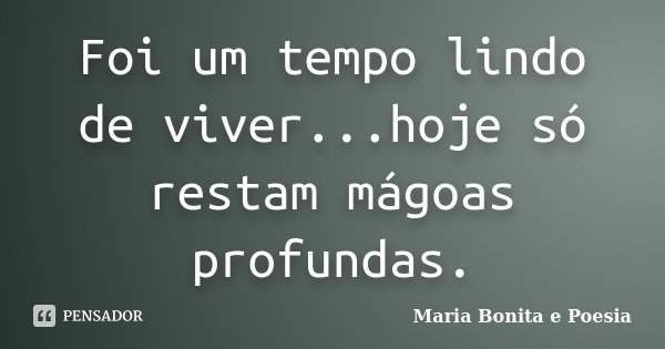 Foi um tempo lindo de viver...hoje só restam mágoas profundas.... Frase de Maria Bonita e Poesia.