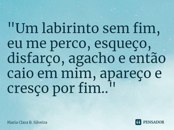 ⁠"Um labirinto sem fim, eu me perco, esqueço, disfarço, agacho e então caio em mim, apareço e cresço por fim.."... Frase de Maria Clara B. Silveira.