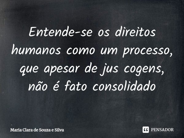 ⁠Entende-se os direitos humanos como um processo, que apesar de jus cogens, não é fato consolidado... Frase de Maria Clara de Souza e Silva.