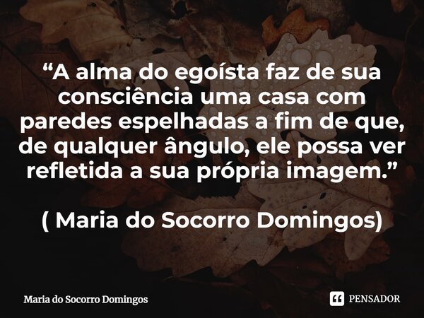 ⁠“A alma do egoísta faz de sua consciência uma casa com paredes espelhadas a fim de que, de qualquer ângulo, ele possa ver refletida a sua própria imagem.” ( Ma... Frase de Maria do Socorro Domingos.