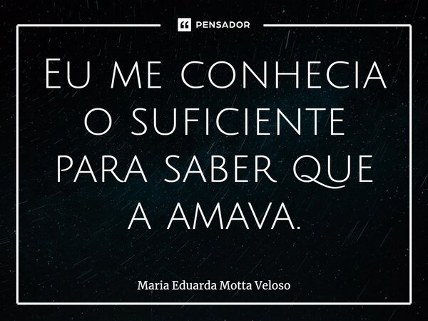 ⁠Eu me conhecia o suficiente para saber que a amava.... Frase de Maria Eduarda Motta Veloso.