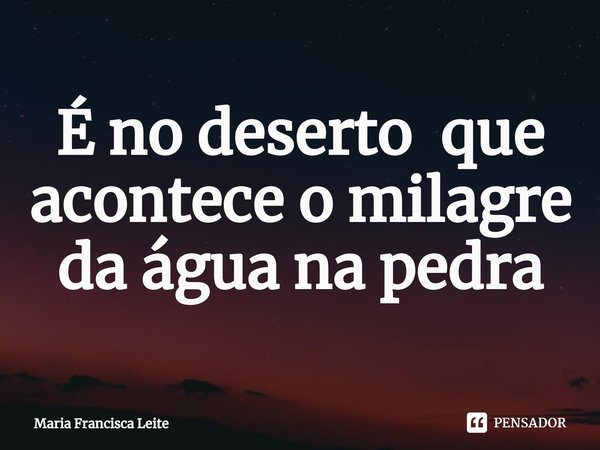 ⁠É no deserto que acontece o milagre da água na pedra... Frase de Maria Francisca Leite.