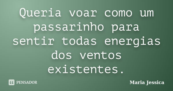 Queria voar como um passarinho para sentir todas energias dos ventos existentes.... Frase de Maria Jessica.