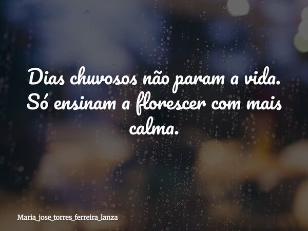 Dias chuvosos não param a vida. Só ensinam a florescer com mais calma.... Frase de maria_jose_torres_ferreira_lanza.