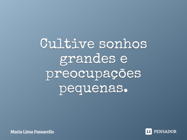 ⁠Cultive sonhos grandes e preocupações pequenas.... Frase de Maria Lima Passarello.