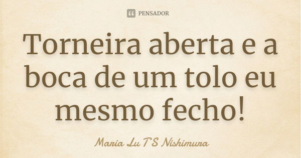 Torneira aberta e a boca de um tolo eu mesmo fecho!... Frase de Maria Lu T S Nishimura.