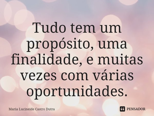 ⁠Tudo tem um propósito, uma finalidade, e muitas vezes com várias oportunidades.... Frase de Maria Lucineide Castro Dutra.