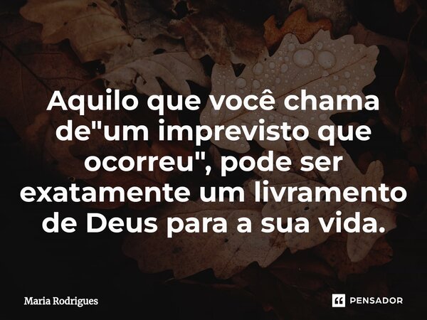 ⁠Aquilo que você chama de "um imprevisto que ocorreu", pode ser exatamente um livramento de Deus para a sua vida.... Frase de Maria Rodrigues.