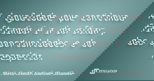 A igualdade que continua faltando é a do olhar, das oportunidades e do respeito.... Frase de Maria Zenith Andrade Brandão.