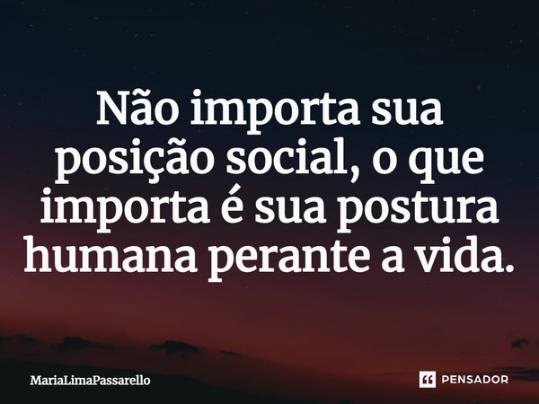 ⁠Não importa sua posição social, o que importa é sua postura humana perante a vida.... Frase de MariaLimaPassarello.
