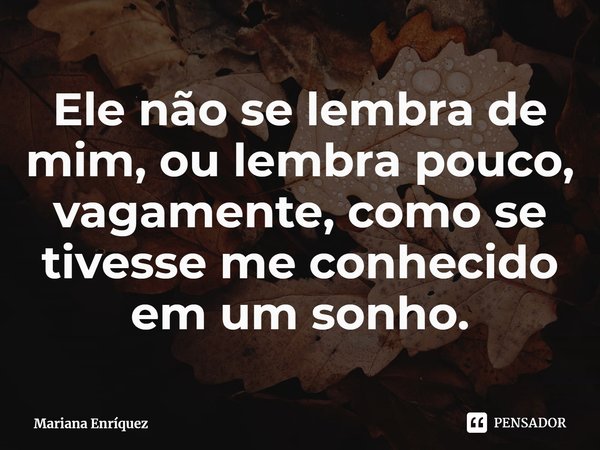 ⁠Ele não se lembra de mim, ou lembra pouco, vagamente, como se tivesse me conhecido em um sonho.... Frase de Mariana Enríquez.