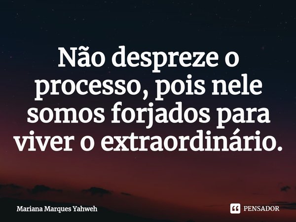 Não despreze o processo, pois nele somos forjados para viver o extraordinário.⁠... Frase de Mariana Marques Yahweh.