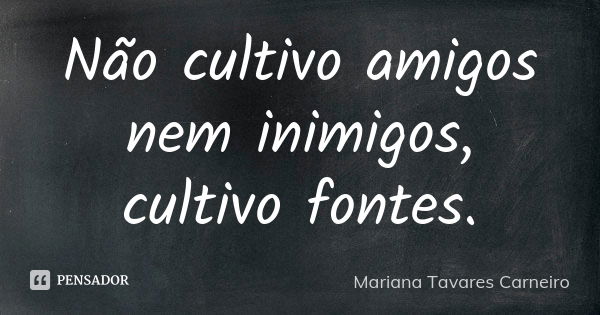 Não cultivo amigos nem inimigos, cultivo fontes.... Frase de Mariana Tavares Carneiro.