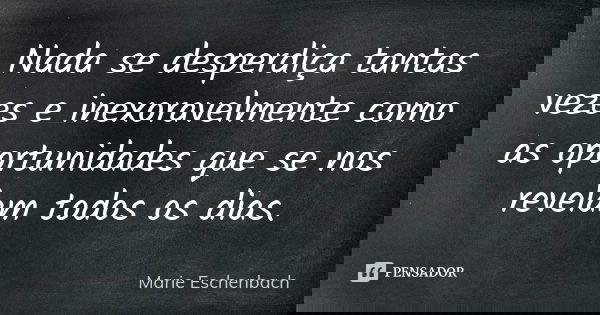 Nada se desperdiça tantas vezes e inexoravelmente como as oportunidades que se nos revelam todos os dias.... Frase de Marie Eschenbach.