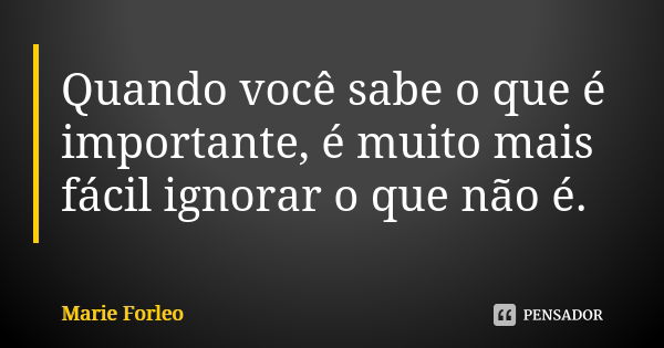 Quando você sabe o que é importante, é muito mais fácil ignorar o que não é.... Frase de Marie Forleo.