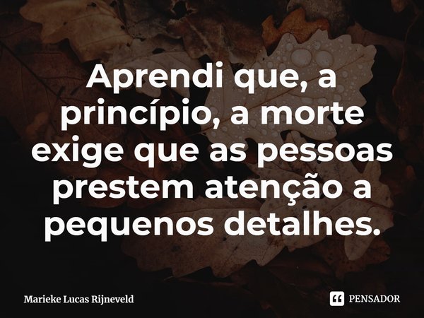 ⁠Aprendi que, a princípio, a morte exige que as pessoas prestem atenção a pequenos detalhes.... Frase de Marieke Lucas Rijneveld.