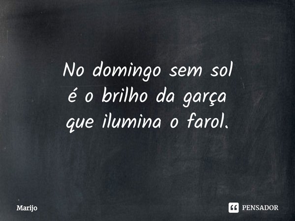 No domingo sem sol
é o brilho da garça
que ilumina o farol.... Frase de Marijo.