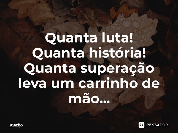 ⁠Quanta luta!
Quanta história!
Quanta superação
leva um carrinho de mão...... Frase de Marijo.