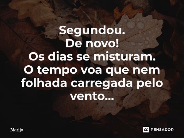 ⁠Segundou. De novo! Os dias se misturam. O tempo voa que nem folhada carregada pelo vento...... Frase de Marijo.