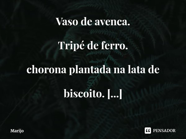 ⁠Vaso de avenca.
Tripé de ferro.
chorona plantada na lata de biscoito.
Um tipo de amor que só casa de vó tem...... Frase de Marijo.