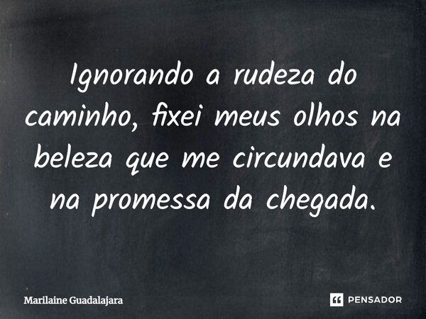 ⁠Ignorando a rudeza do caminho, fixei meus olhos na beleza que me circundava e na promessa da chegada.... Frase de Marilaine Guadalajara.