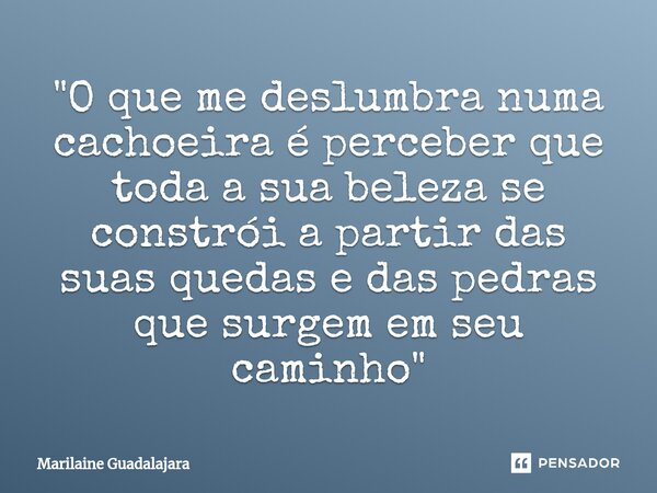 ⁠"O que me deslumbra numa cachoeira é perceber que toda a sua beleza se constrói a partir das suas quedas e das pedras que surgem em seu caminho"... Frase de Marilaine Guadalajara.