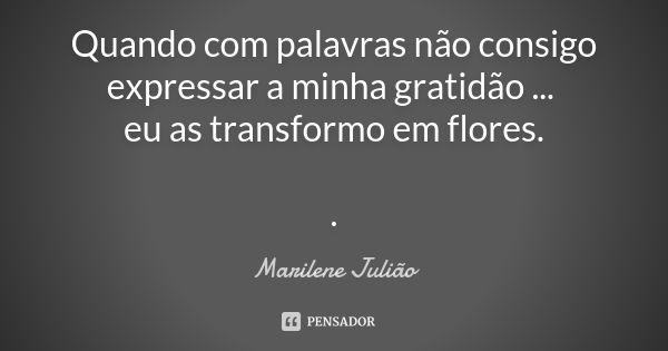 Quando com palavras não consigo expressar a minha gratidão ... eu as transformo em flores. .... Frase de Marilene Julião.