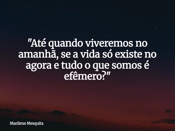 "Até quando viveremos no amanhã, se a vida só existe no agora e tudo o que somos é efêmero?"... Frase de Marilene Mesquita.
