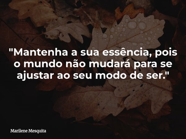 "Mantenha a sua essência, pois o mundo não mudará para se ajustar ao seu modo de ser."... Frase de Marilene Mesquita.