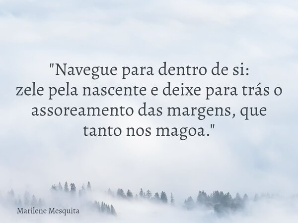 "Navegue para dentro de si: zele pela nascente e deixe para trás o assoreamento das margens, que tanto nos magoa."... Frase de Marilene Mesquita.