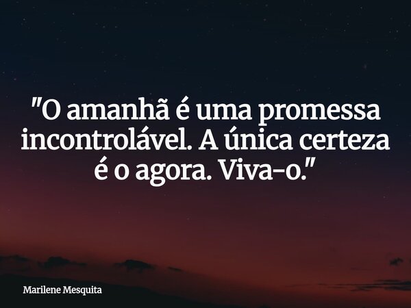 "O amanhã é uma promessa incontrolável. A única certeza é o agora. Viva-o."... Frase de Marilene Mesquita.