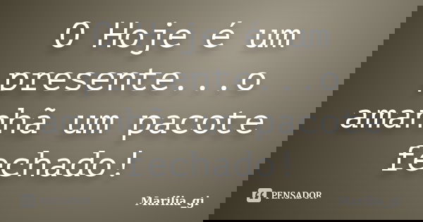 O Hoje é um presente...o amanhã um pacote fechado!... Frase de Marilia_gi.