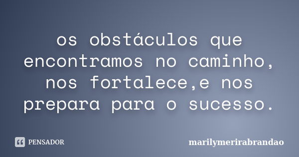 os obstáculos que encontramos no caminho, nos fortalece,e nos prepara para o sucesso.... Frase de marilymerirabrandao.