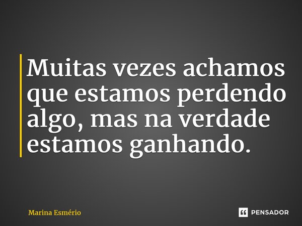 ⁠Muitas vezes achamos que estamos perdendo algo, mas na verdade estamos ganhando.... Frase de Marina Esmério.