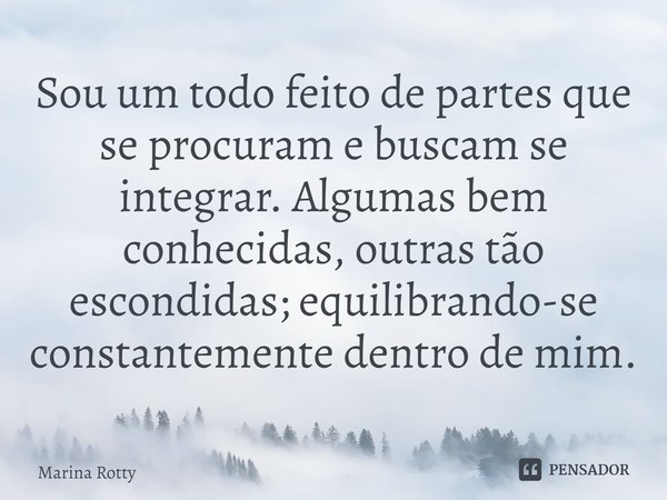 ⁠Sou um todo feito de partes que se procuram e buscam se integrar. Algumas bem conhecidas, outras tão escondidas; equilibrando-se constantemente dentro de mim.... Frase de Marina Rotty.