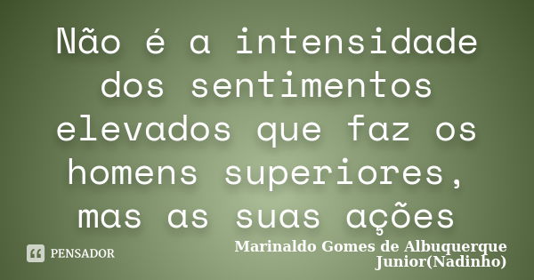 Não é a intensidade dos sentimentos elevados que faz os homens superiores, mas as suas ações... Frase de Marinaldo Gomes de Albuquerque Junior(Nadinho).