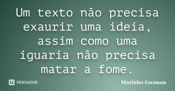 Um texto não precisa exaurir uma ideia, assim como uma iguaria não precisa matar a fome.... Frase de Marinho Guzman.