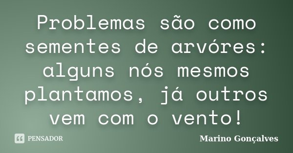 Problemas são como sementes de arvóres: alguns nós mesmos plantamos, já outros vem com o vento!... Frase de Marino Gonçalves.