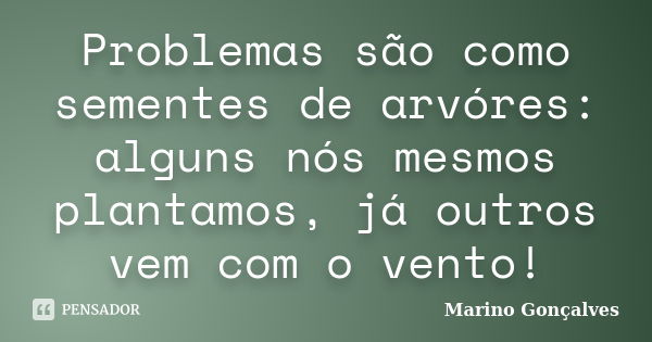 Problemas são como sementes de arvóres: alguns nós mesmos plantamos, já outros vem com o vento!... Frase de Marino Gonçalves.