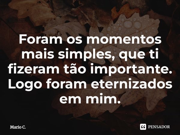 ⁠Foram os momentos mais simples, que ti fizeram tão importante. Logo foram eternizados em mim.... Frase de Mario C..