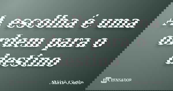 A escolha é uma ordem para o destino... Frase de Mário Cedro.