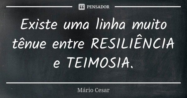 Existe uma linha muito tênue entre RESILIÊNCIA e TEIMOSIA.... Frase de Mario Cesar.