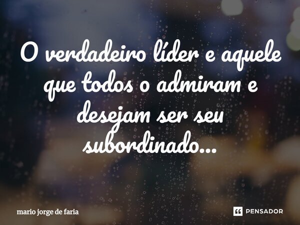 ⁠O verdadeiro líder e aquele que todos o admiram e desejam ser seu subordinado...... Frase de mario jorge de faria.