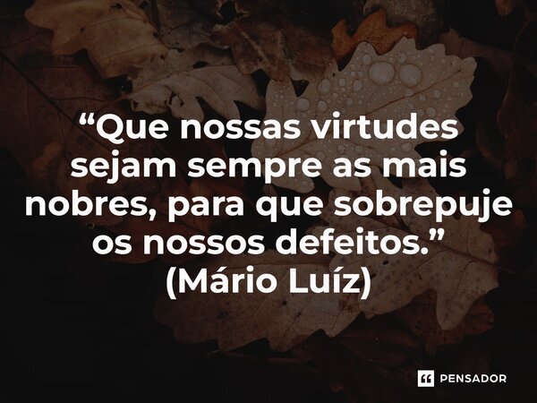 ⁠“Que nossas virtudes sejam sempre as mais nobres, para que sobrepuje os nossos defeitos.” (Mário Luíz)... Frase de Mário Luíz.