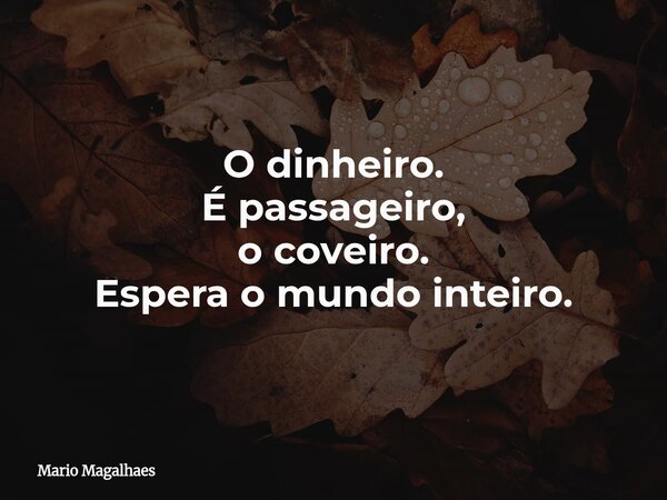 O dinheiro. É passageiro, o coveiro. Espera o mundo inteiro.... Frase de Mario-Magalhaes.