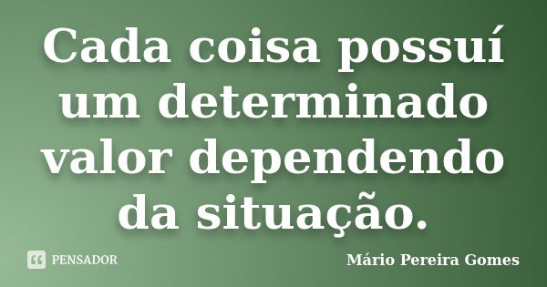 Cada coisa possuí um determinado valor dependendo da situação.... Frase de Mário Pereira Gomes.