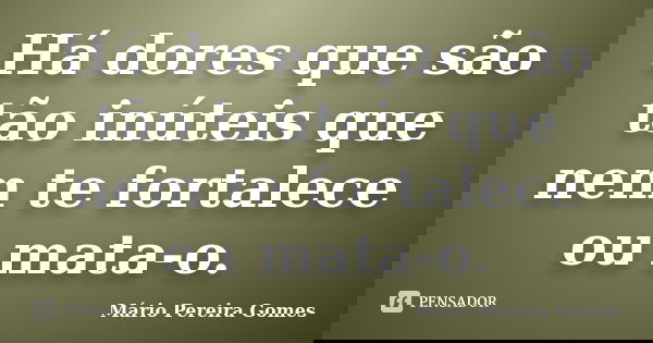 Há dores que são tão inúteis que nem te fortalece ou mata-o.... Frase de Mário Pereira Gomes.